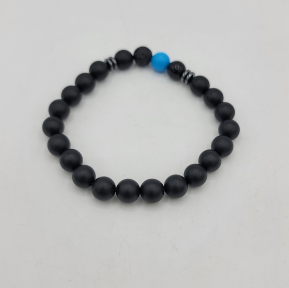 Black Matte Agate Stone Bead Stretch Yoga Bracelet New Without Tags NWT - Picture 1 of 6